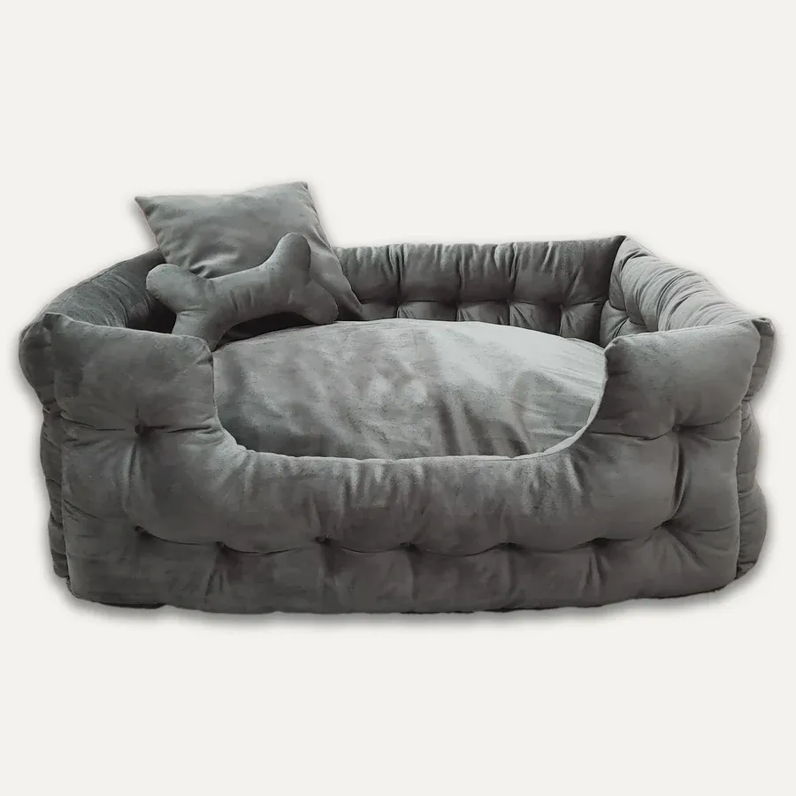 Luxury Rectangle Velour Bed 27.5x20x12&quot; - Grey