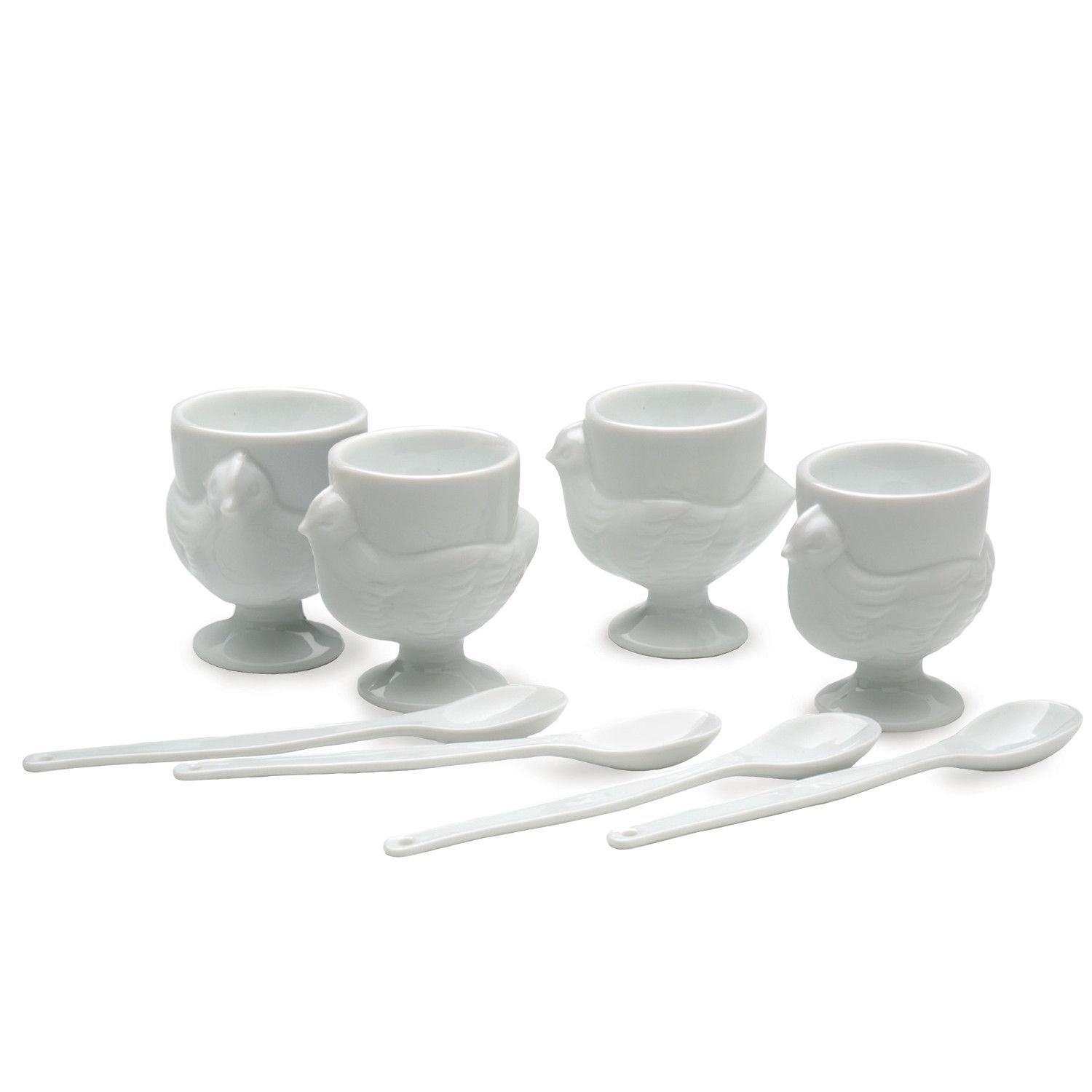 Porcelain Egg Cups &amp; Spoons Set of 8
