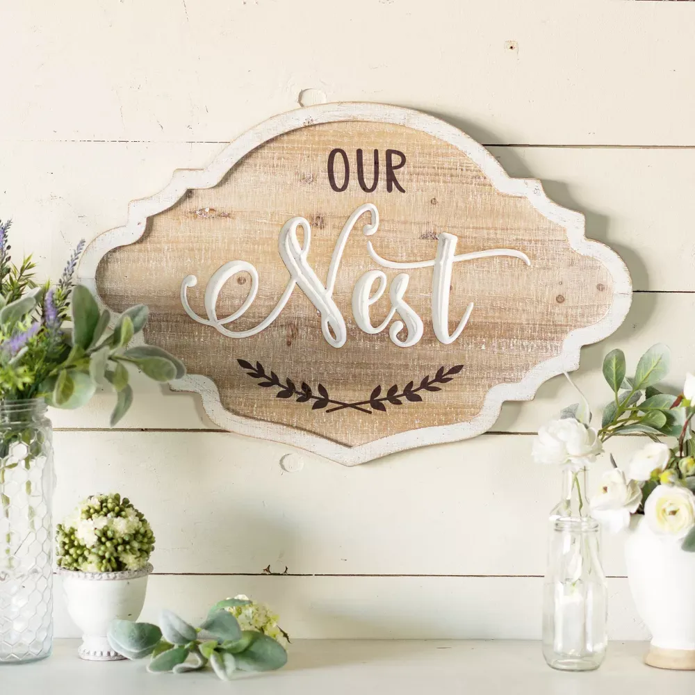 Wood Sign Nest Tan 12In