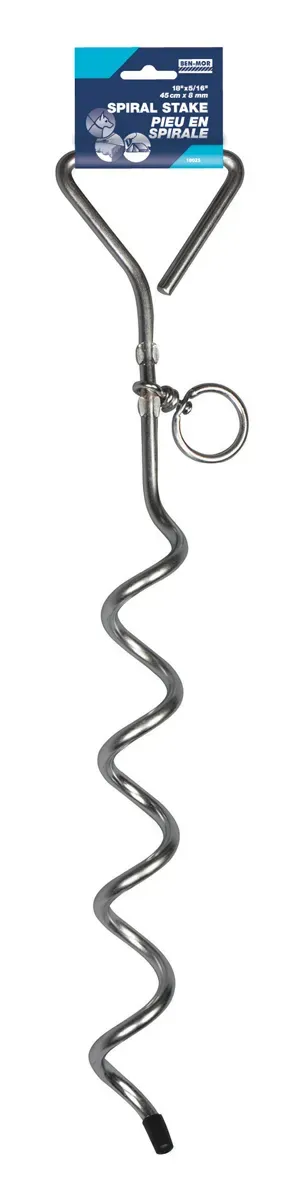 Spiral Tie Out Stake Silver with 10ft Cable - up to 50lbs