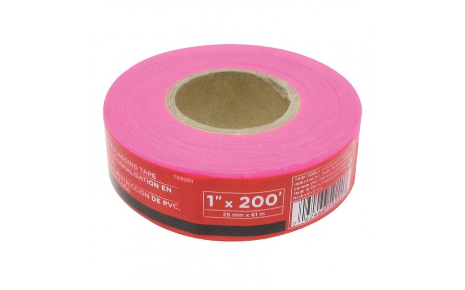 TASK FLAGGING TAPE PINK 1-IN X 200-FT