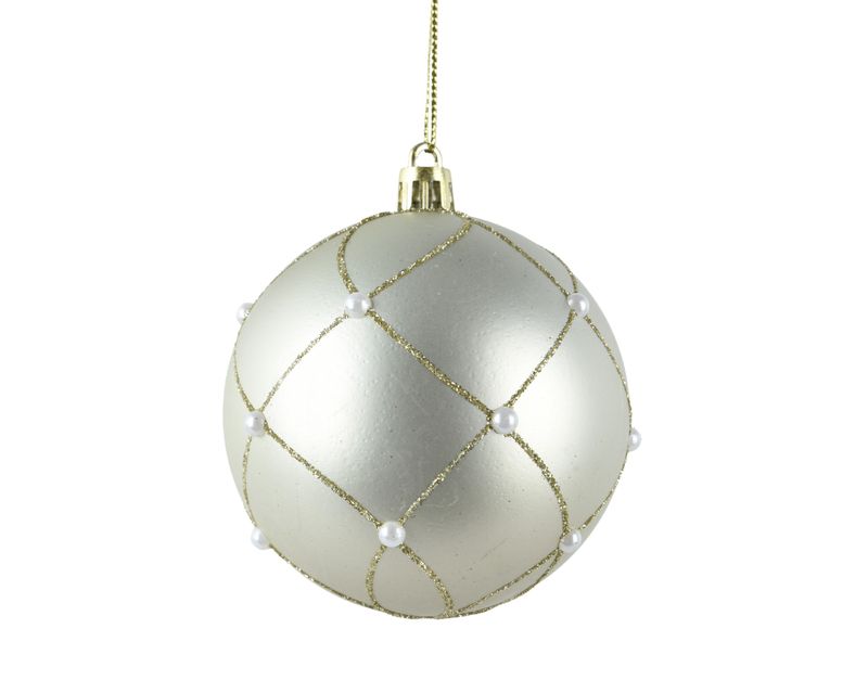 Xmas Ball Shatterproof Pearl 8cm