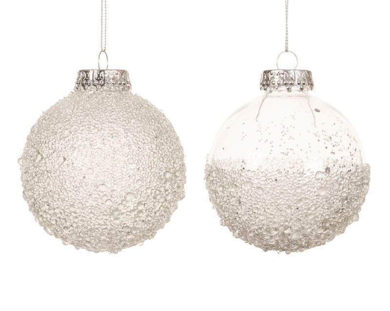 Xmas Ball White Wet Look 8cm - 2 Assorted