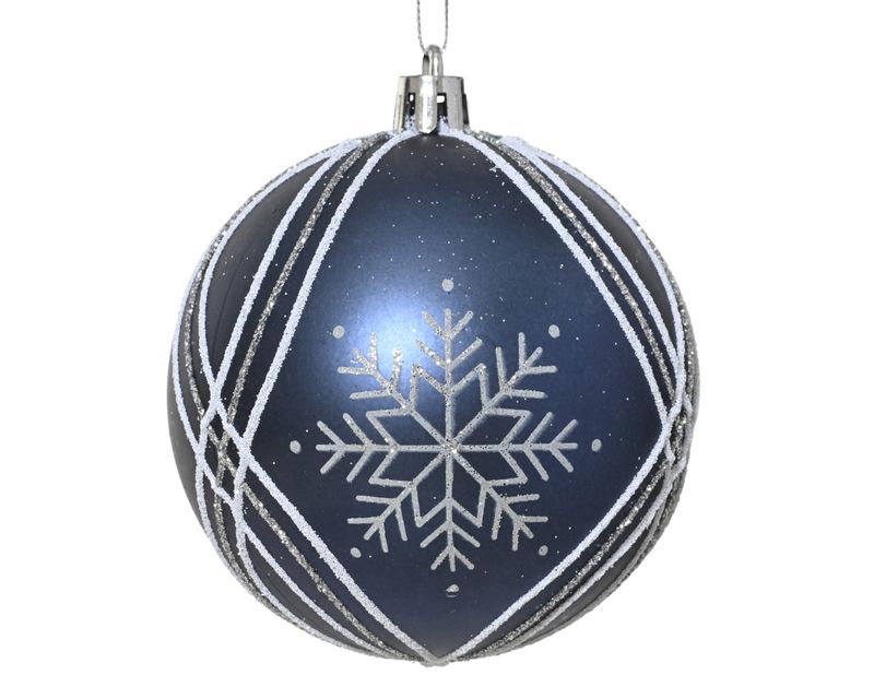 Xmas Ball Shatterproof Blue Snowflake 8cm