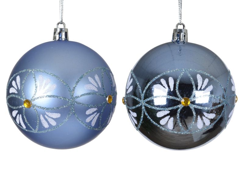 Xmas Ball Shatterproof Sky Blue 8cm - 2 Assorted