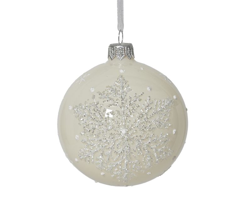 Xmas Ball Glass Wool White 8cm