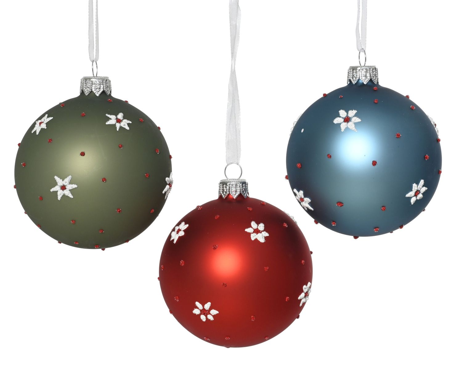 Xmas Ball Glass Flower Dot 8cm