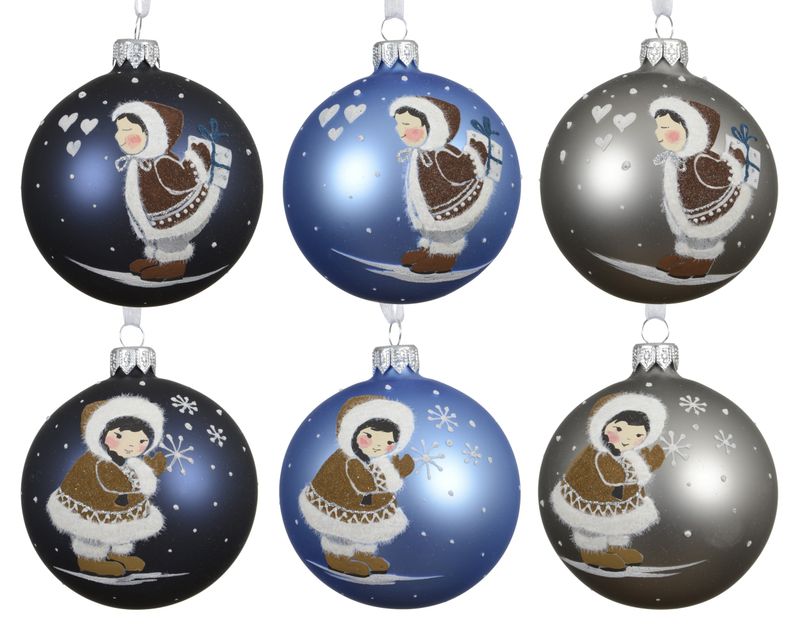 Xmas Ball Glass Girl 8cm - 6 Assorted