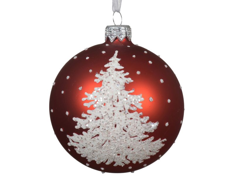 Xmas Ball Glass Red White Christmas Tree 8cm