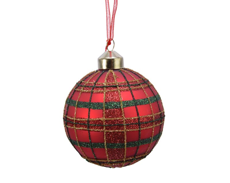 Xmas Ball Glass Glitter Check 8cm - Set of 3