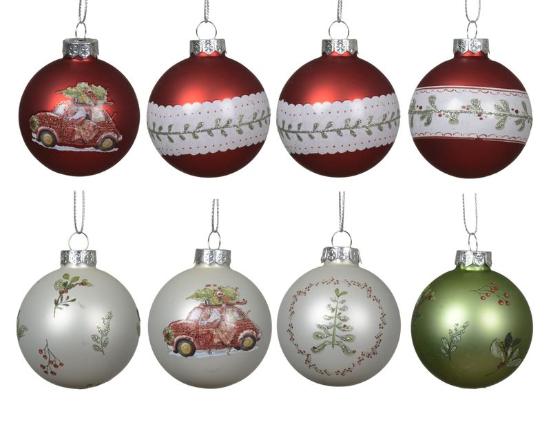 Xmas Ball Glass 6cm - 8 Assorted