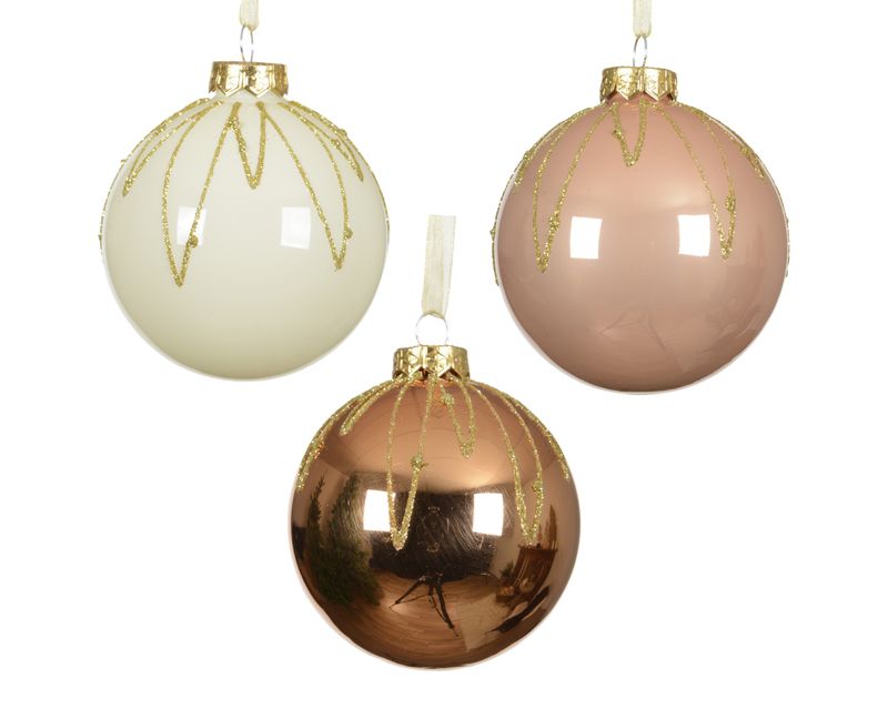 Xmas Ball Glass 8cm - 3 Colours Assorted