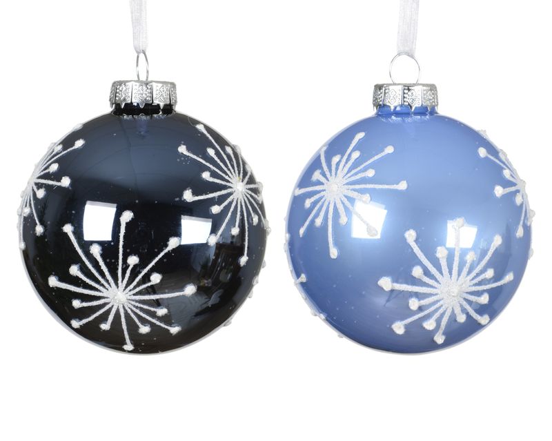 Xmas Ball Glass Starflake 8cm