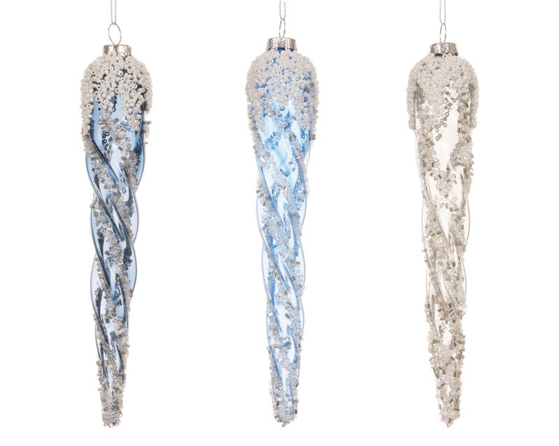 Xmas Ornament Glass Icicle - 3 Assorted
