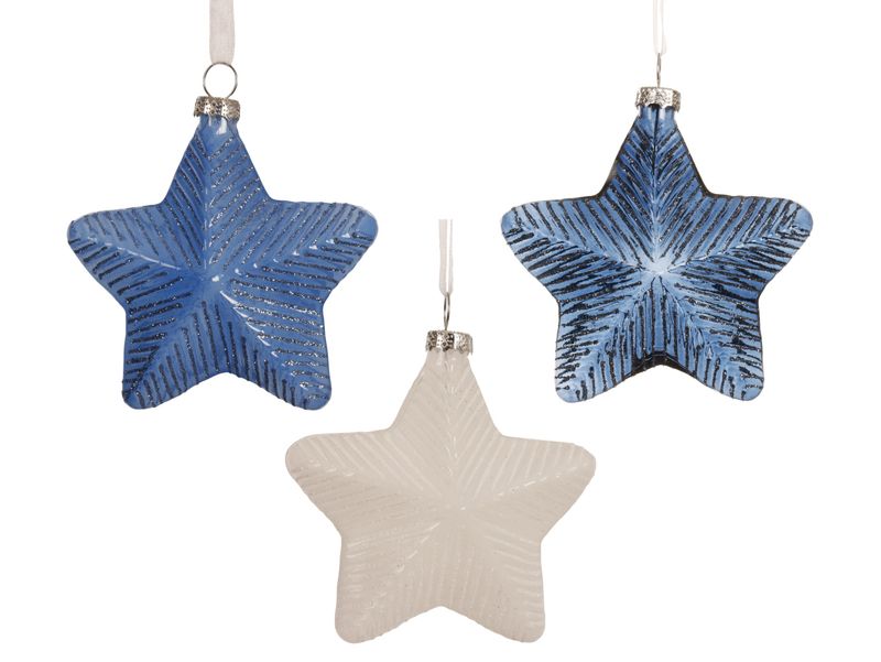 Xmas Ornament Star Glass 8.5cm - 3 Assorted