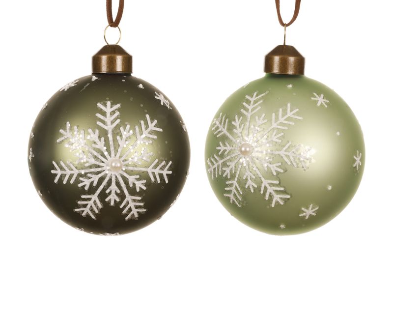 Xmas Ball Glass 8cm Grn Snowflake