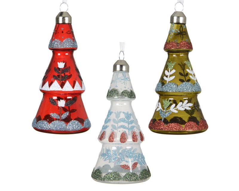 Xmas Ornament Glass Tree 12cm