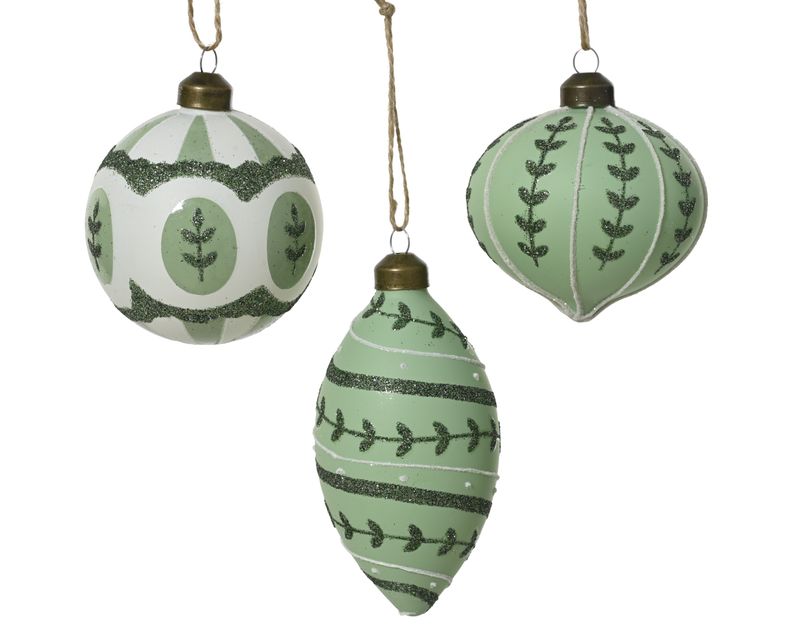 Xmas Ornament Green Glass - 3 Assorted