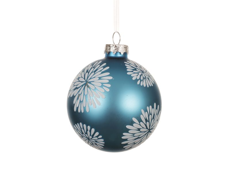 Xmas Ball Glass 8cm Folk Blue