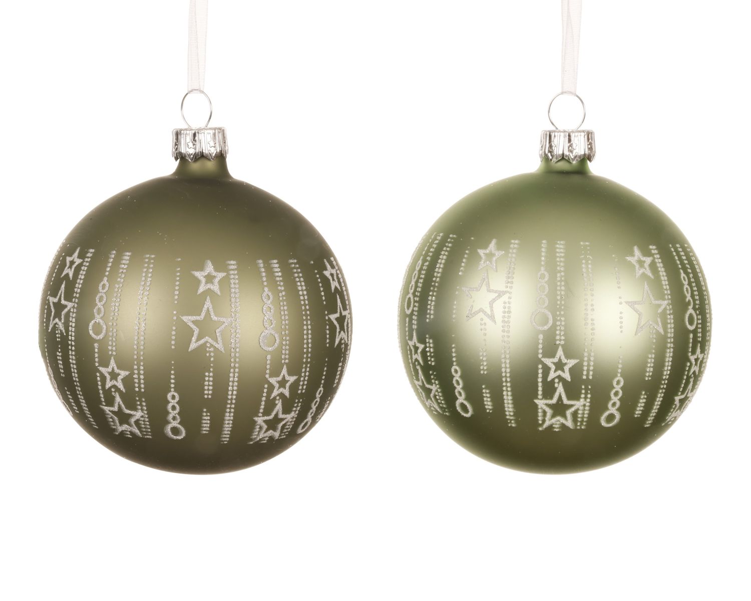 Xmas Ball Glass Green Stars - 2 Assorted