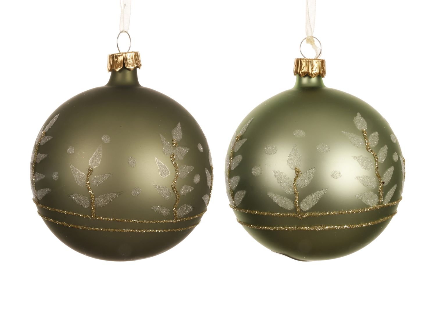 Xmas Ball Glass 8cm Green Gold - 2 Assorted