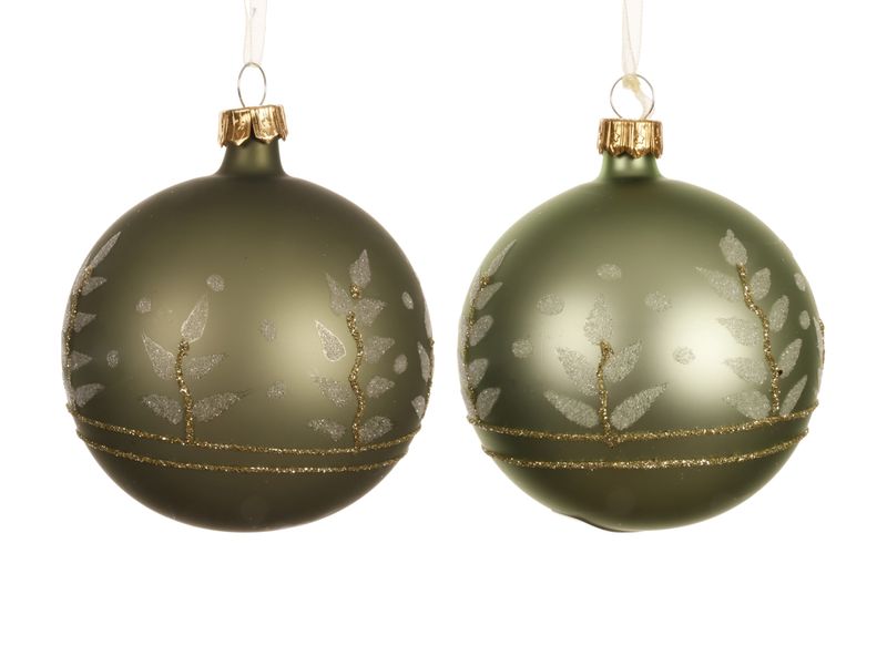 Xmas Ball Glass 8cm Green Gold - 2 Assorted