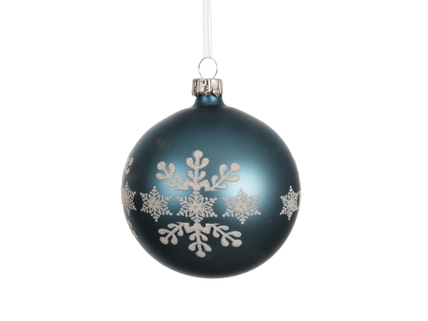 Xmas Ball Glass 8cm Folk Blue