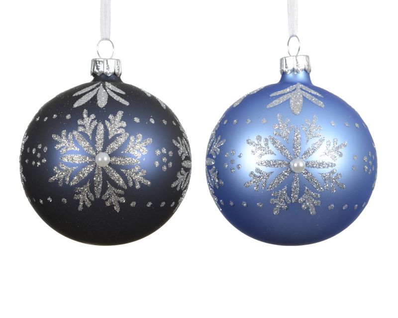 Xmas Ball Glass 8cm Flower Snowflake