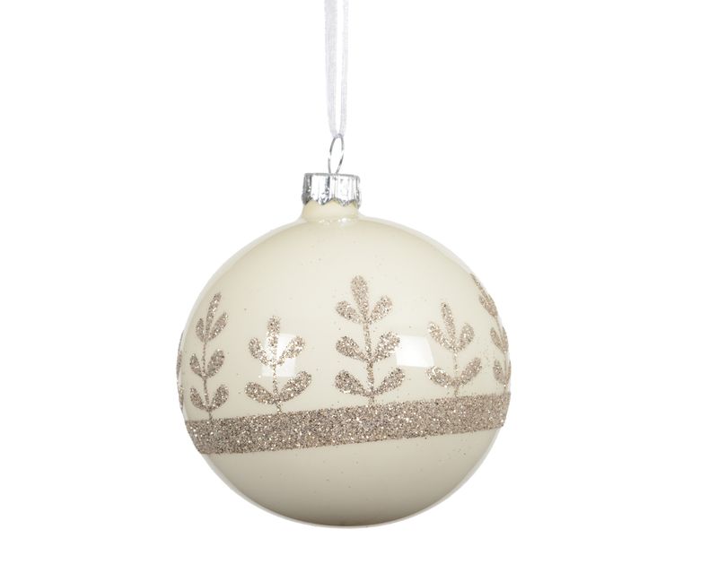 Xmas Ball Glass 8cm Wool White