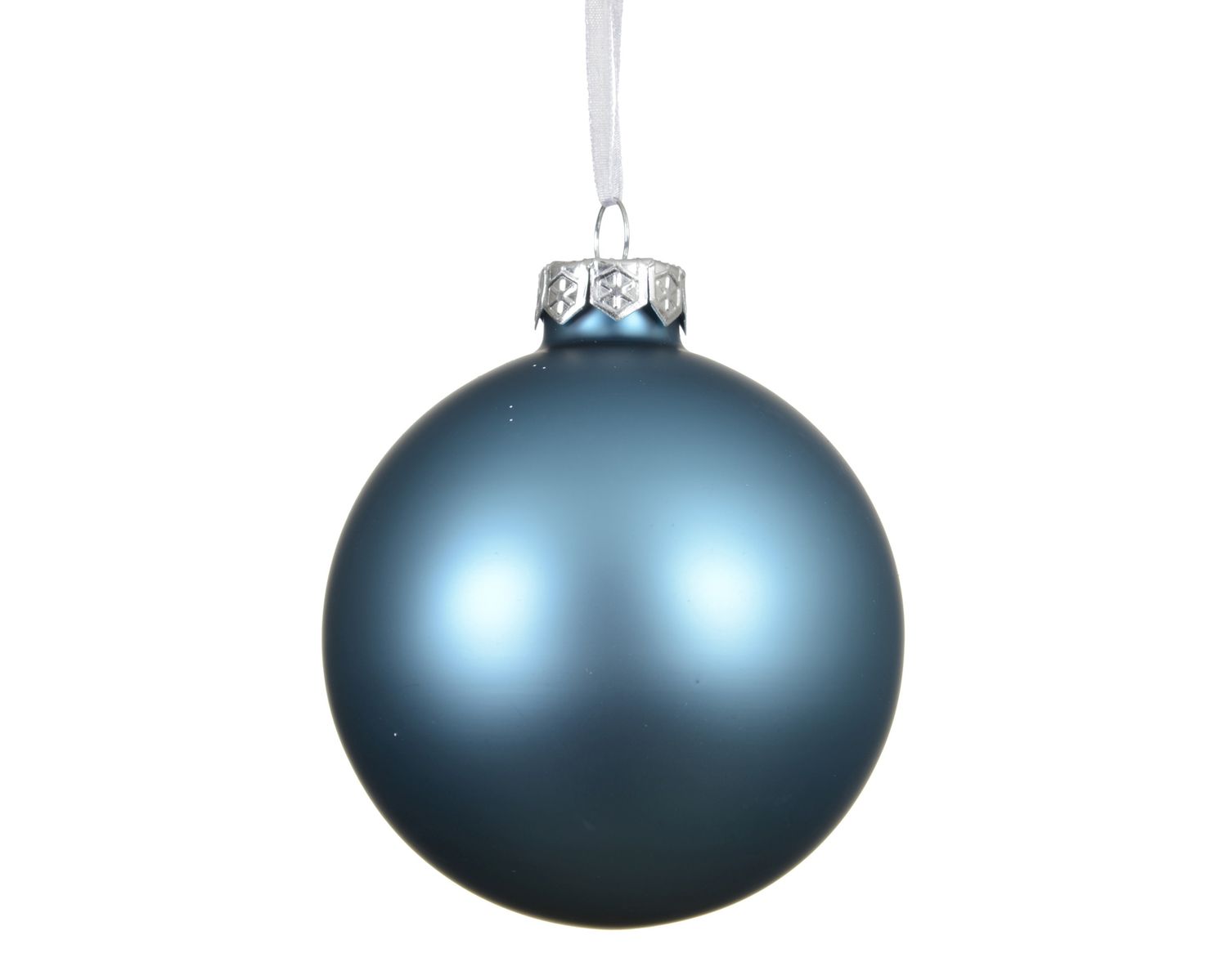 Xmas Ball Glass 8cm Folk Blue Matt