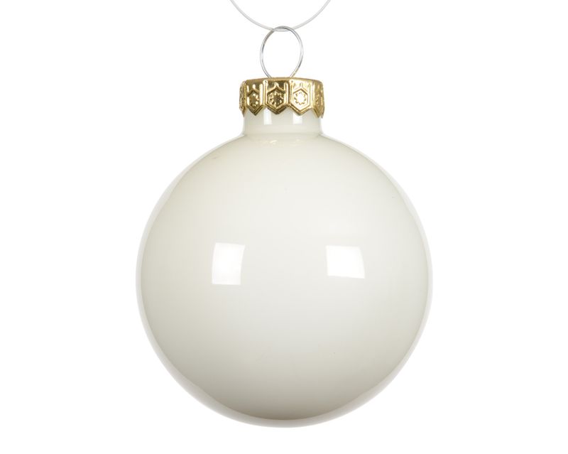 Xmas Ball Glass 8cm Wool White