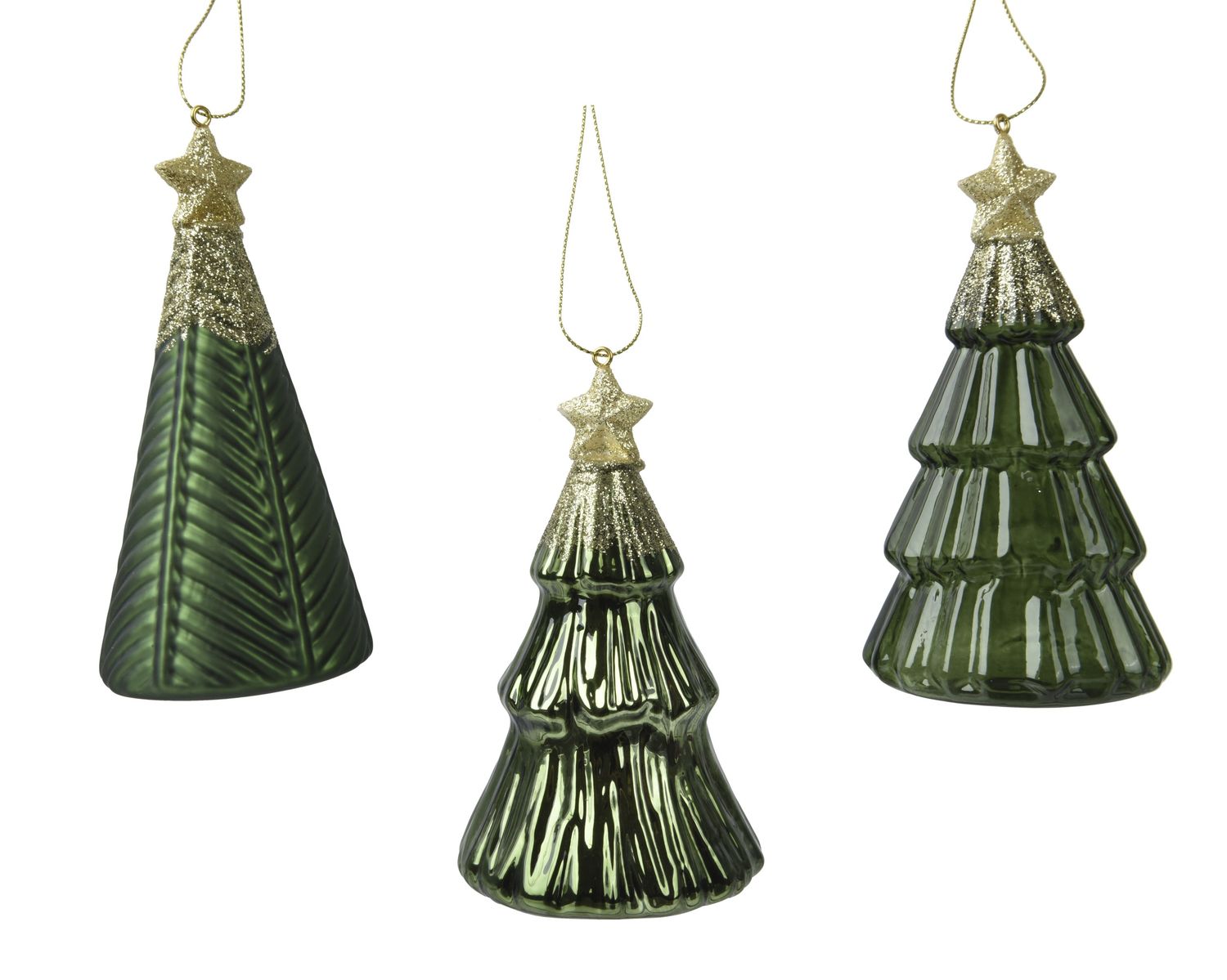 Tree Glass 12.5cm Green - 3 Assorted