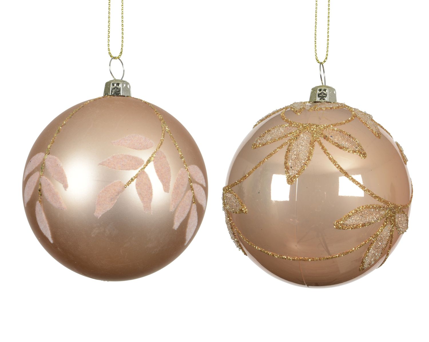 Xmas Ball Shatterproof 8cm Peach Pearl - 2 Assorted