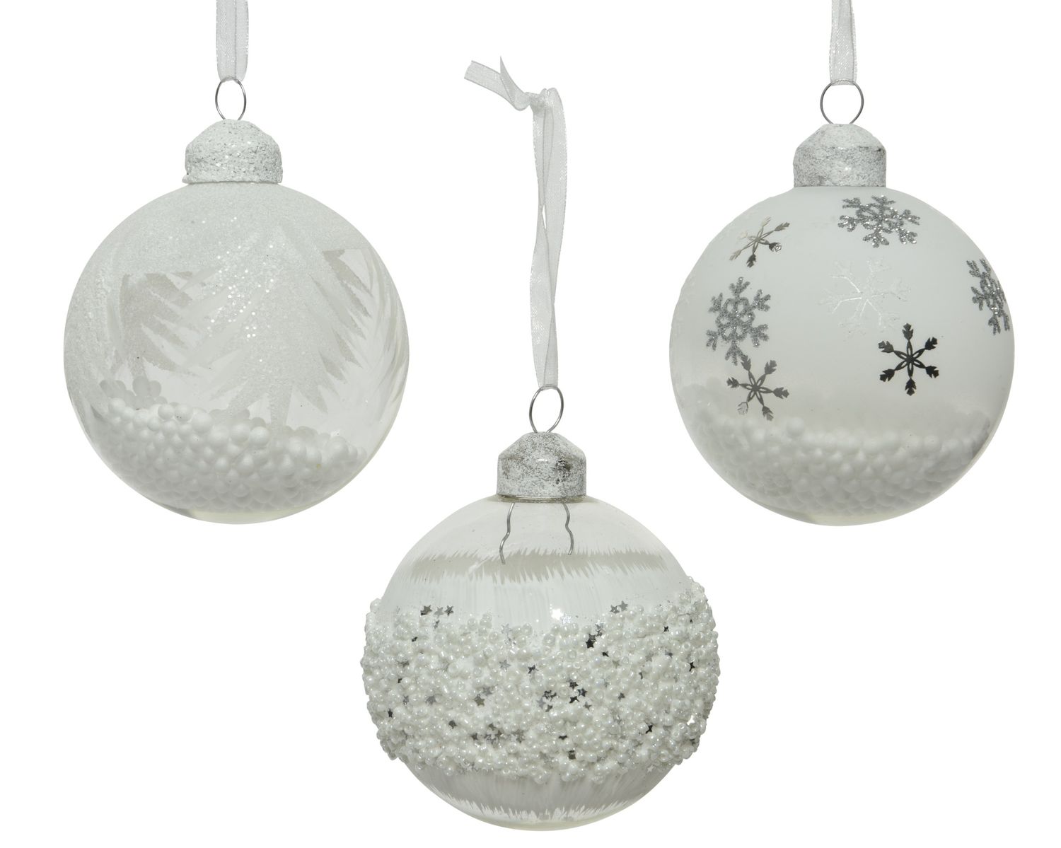 Xmas Ball Glass with Glitter and Beads - 3 Assorted