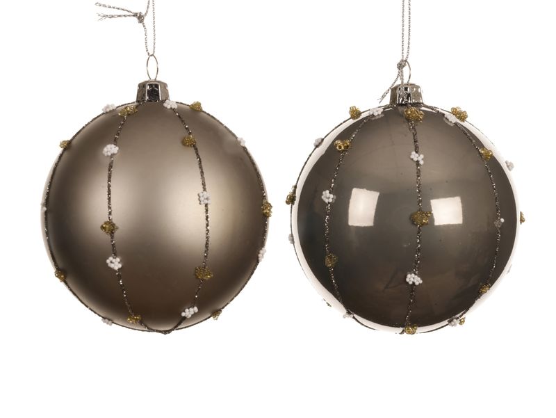 Xmas Ball Shatterproof 8cm Soft Grey - 2 Assorted