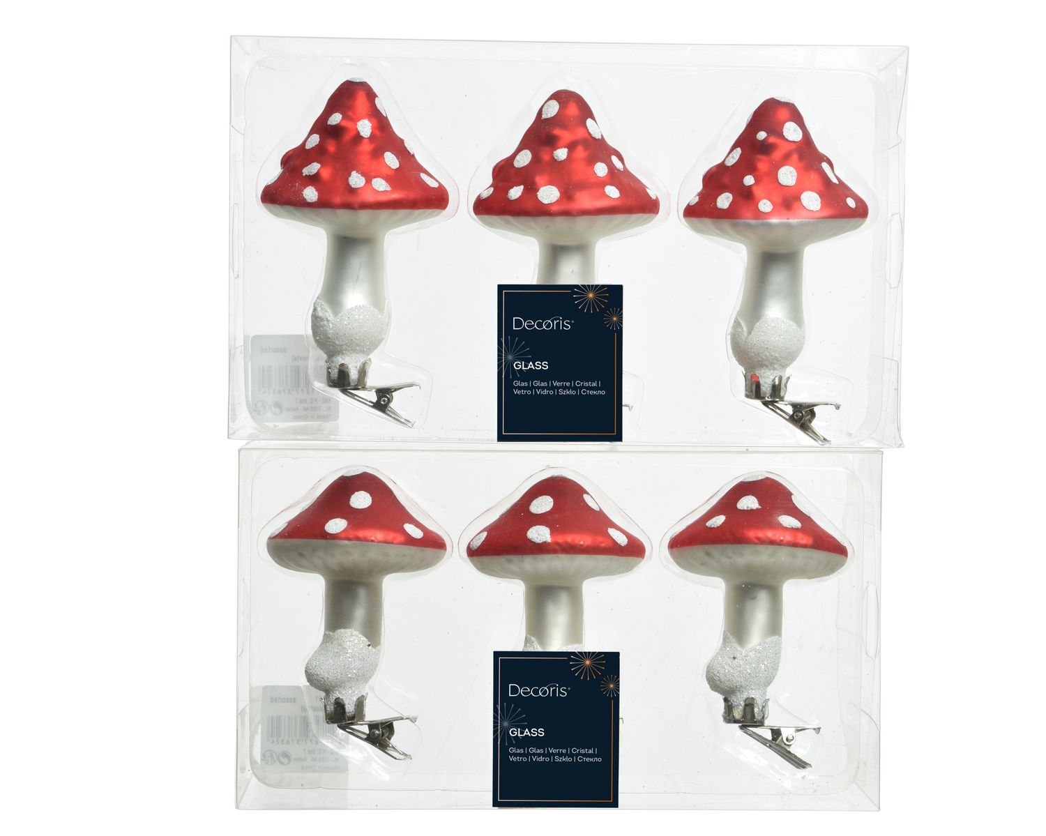 Mushroom On Clip Glass Dots 9cm - 2 Assorted