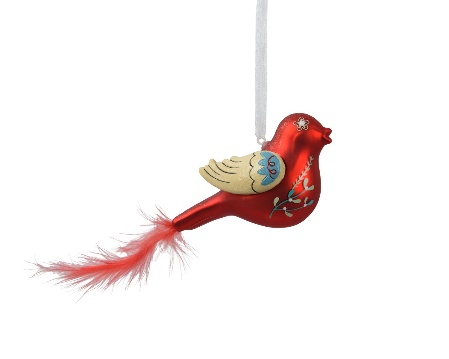 Xmas Ornament Glass Red Bird 11.5cm