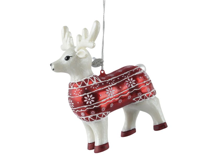 Xmas Ornament Glass Red Deer 9cm