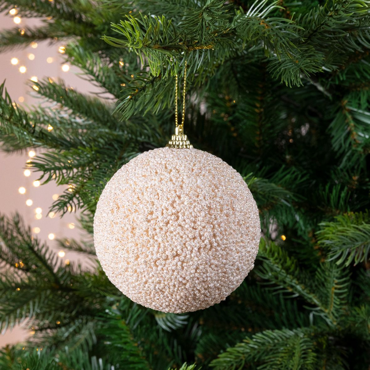 Xmas Ball Foam Glitter Beads 10cm Pearl