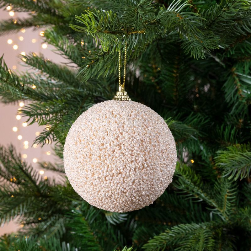 Xmas Ball Foam Glitter Beads 10cm Pearl