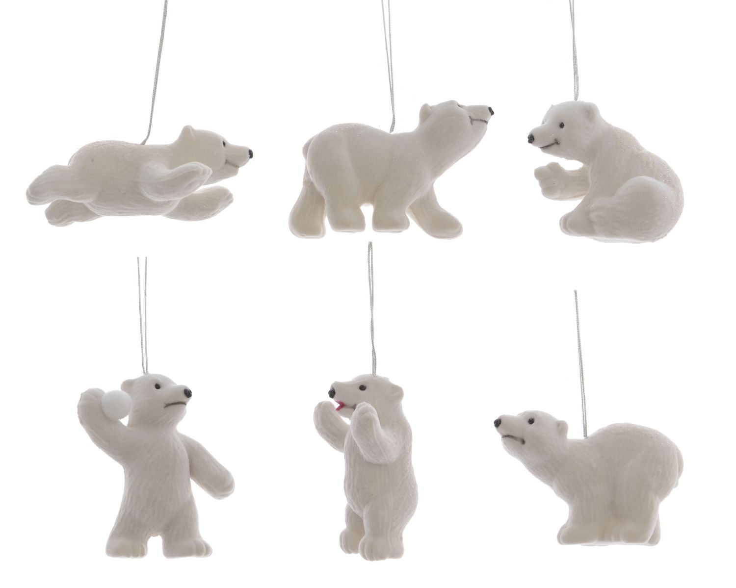 Xmas Hanger Polar Bear 3cm Glitter - 6 Assorted
