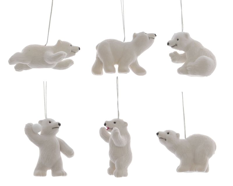 Xmas Hanger Polar Bear 3cm Glitter - 6 Assorted