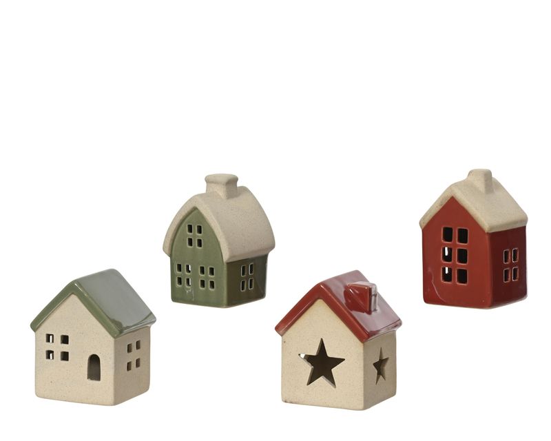 Porcelain House Red Green 4 Assorted