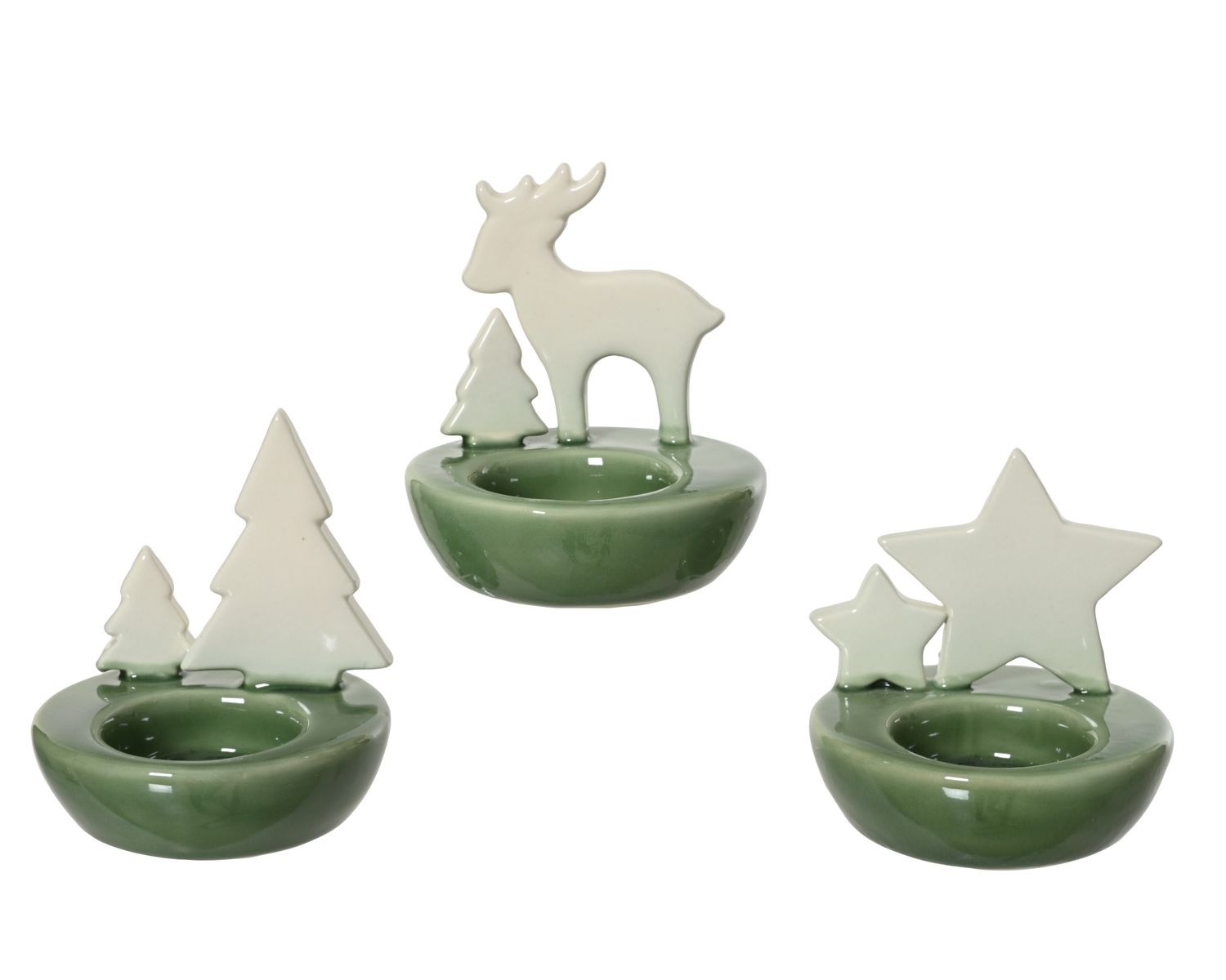 Candleholder Porcelain Green White 8.5cm