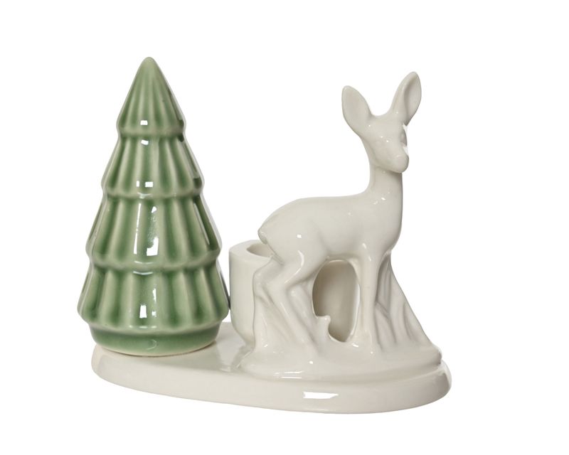 Candleholder Porcelain Tree Deer Green White
