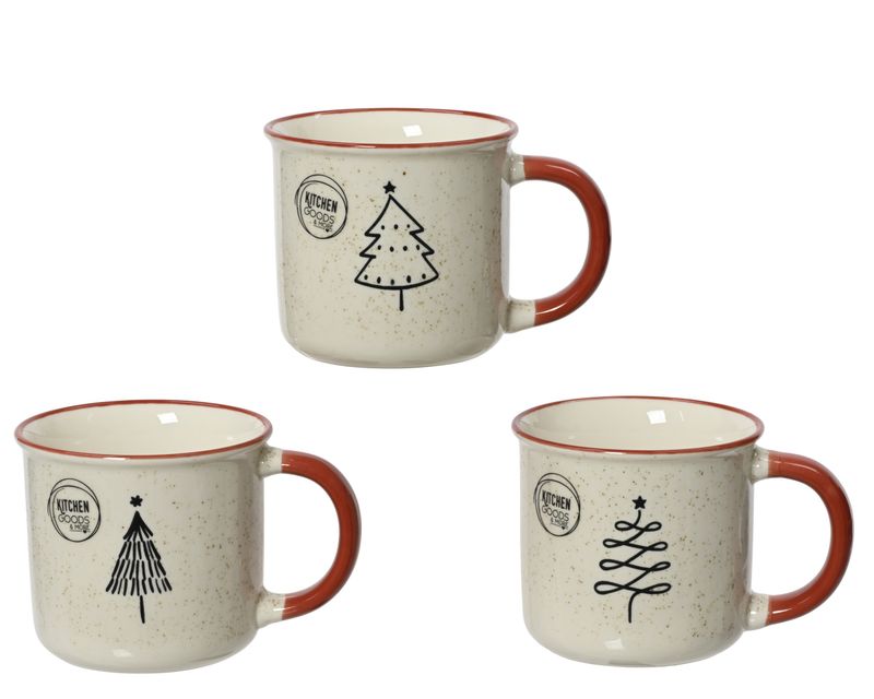 Mug Porcelain White Red Tree - 3 Assorted