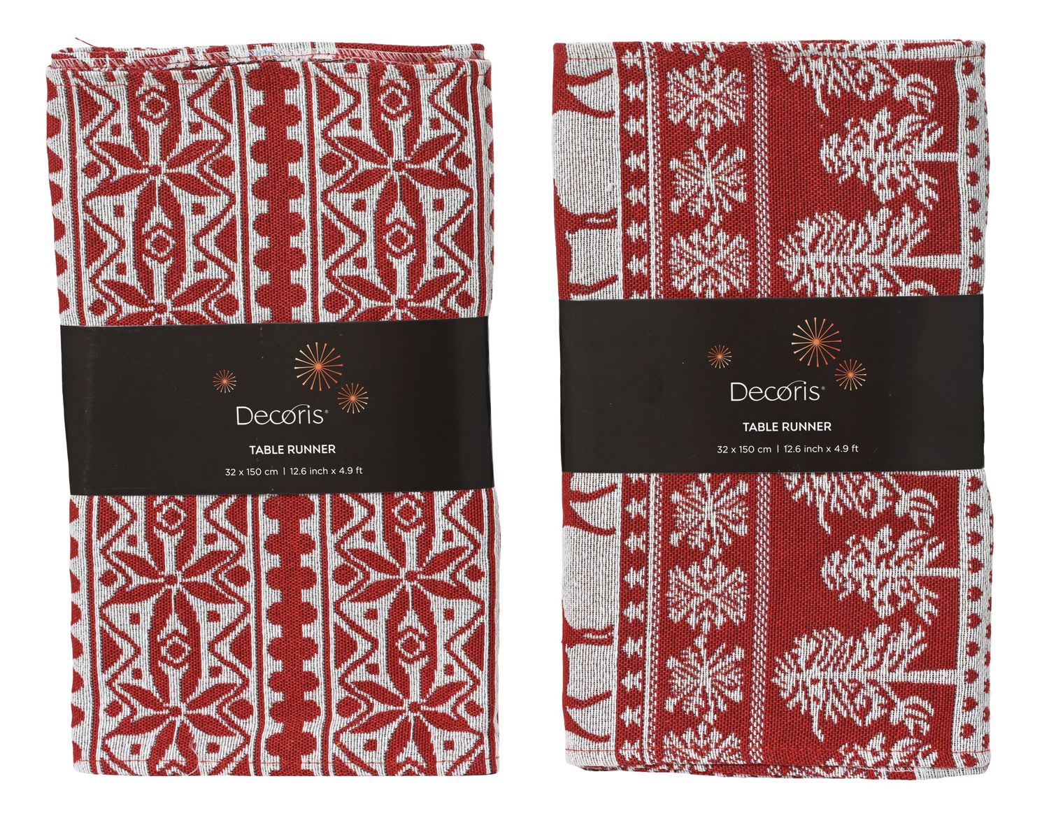 Table Runner Cotton Red White 150x32cm 2 Assorted