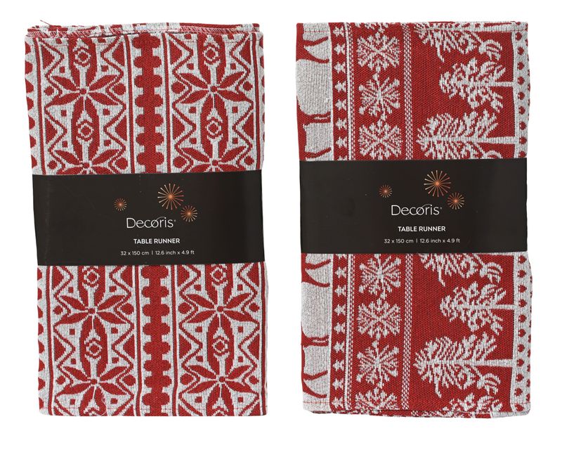 Table Runner Cotton Red White 150x32cm 2 Assorted