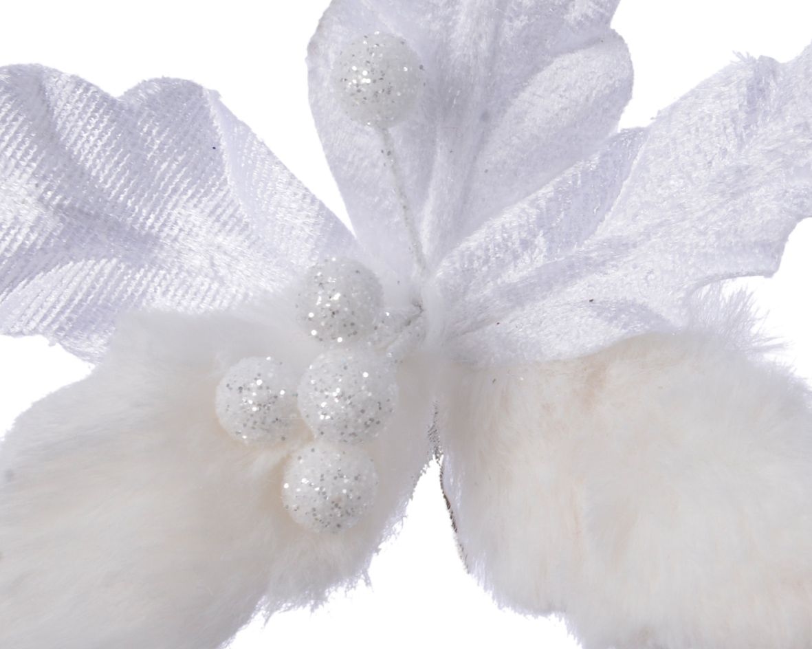Faux Fur Poinsetta 12cm 2 Assorted