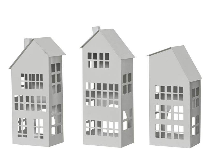 Tealight Holder Metal White House 3 Assorted